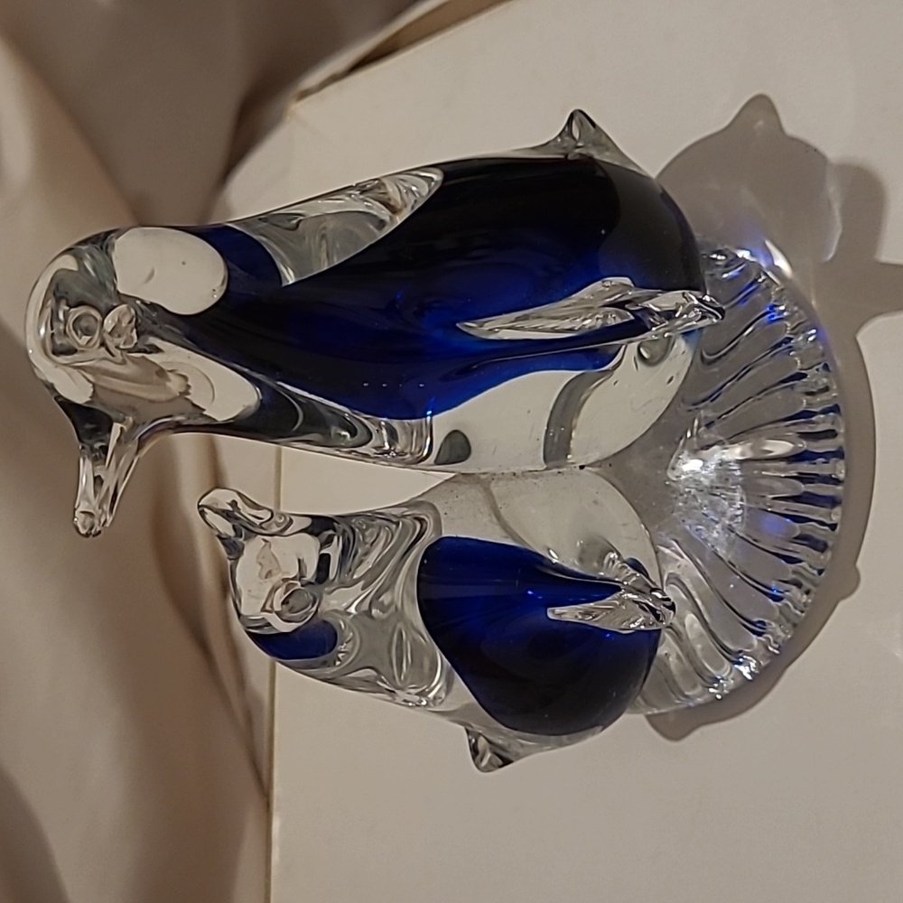 Elegant Blue and Clear Glass Penguin Sculpture